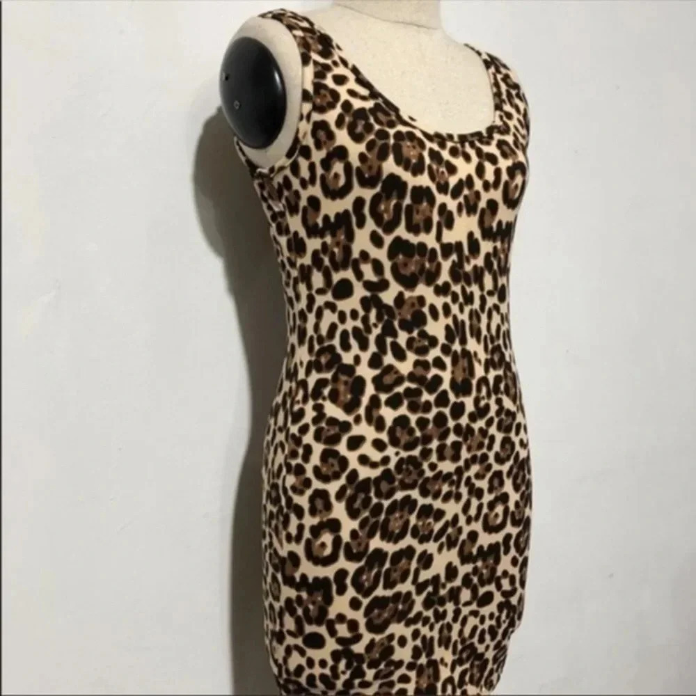 Leopard Print Bodycon Mini Dress Sleeveless Stretchy Cheetah NWT - Picture 4 of 5